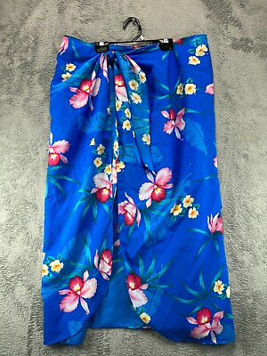 #ad Hilo Hatties Hawaii Wrap Skirt Long Sarong Womens One Size Blue Hawaiian Floral $21.24