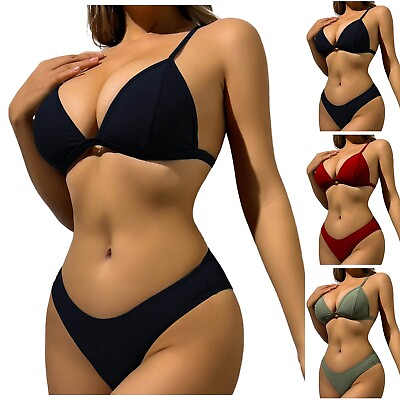 #ad #ad Women Bikini Set High Waisted Plus Size High Waisted Bating Beachwear $19.79