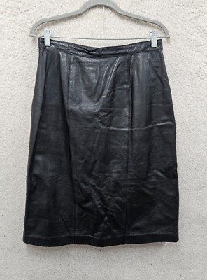 #ad Evan Davies Women Skirt 14 Black Leather Back Slit Classic Fit Aline Knee Length $32.99