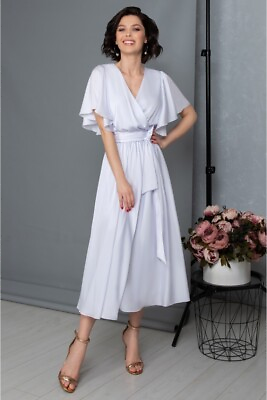 #ad Stunning White A Line Cocktail Dress in Midi Length $99.00