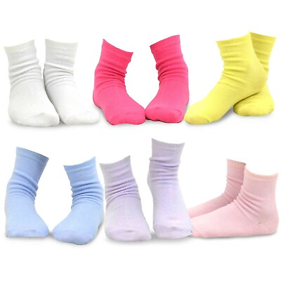 TeeHee Little Girls Cotton Basic Crew Socks 6 Pair Pack Solid $10.99