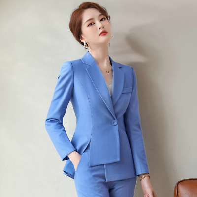 #ad Oversize Office Blue Formal Business Women Blazers Suits Professional Office Set $49.36
