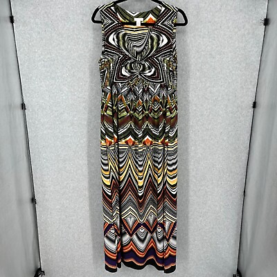 #ad Chicos Maxi Length Maida Dress Size L Multicolor Geometric Disco Stretch V Neck $24.94