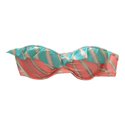 #ad Victoria#x27;s Secret Swimsuit Bikini Top Coral Aqua Stripes Size 32A Padded $11.99