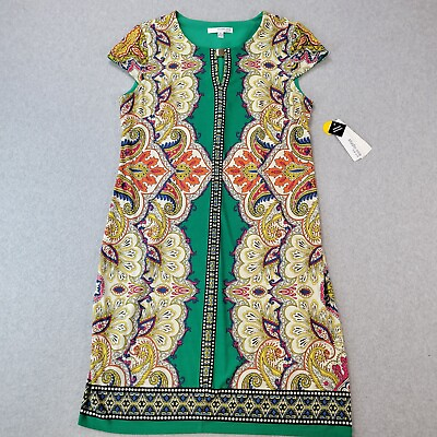 #ad Studio One Dress Women#x27;s S Green Paisley Print Cap Sleeve Shift Stretch NWT $19.71