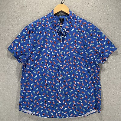 #ad J. Crew Short Sleeve Button Down Party Shirt Men#x27;s XL Blue Popsicle Print Cotton $15.25