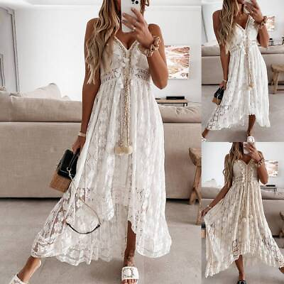 #ad #ad Womens BOHO Lace Strappy Dress Ladies Summer Holiday Beach Dresses Sundress US $30.39