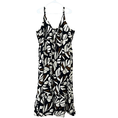 #ad Tabitha Brown Womens Black White Maxi Dress 3X Plus Neutral Palm Tie Front NWT $24.97