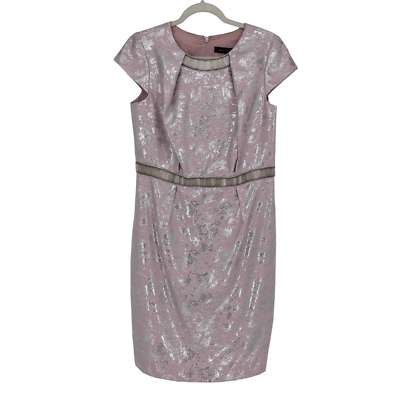 #ad Carmen Marc Valvo Jacquard Rhinestone Cocktail Dress 12 Pink Silver $595.00 $80.91