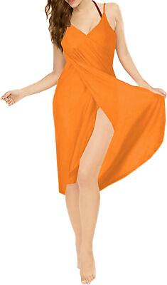 LA LEELA Women#x27;s Beach Cover Ups Spaghetti Strap Backless Wrap XL Orange A305 $17.54