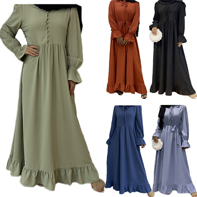 #ad Muslim Women Abaya Maxi Dress Kaftan Long Robes Cocktail Party Dresses Kaftan $47.26