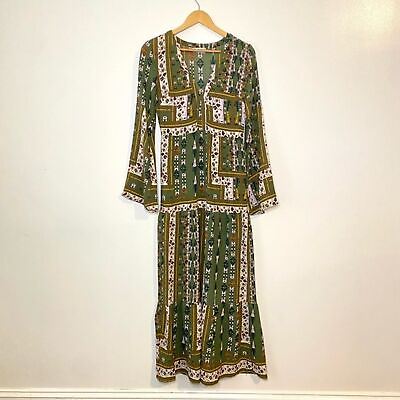 #ad Altar’d State Dreamy Bohemian Patchwork 70s Vibe Bell Sleeve Boho Maxi Dress S $25.00