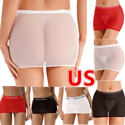 #ad US Women Micro Mini Skirts Mesh See Through Slim Hip Stretchy Short Skirts Party $6.80