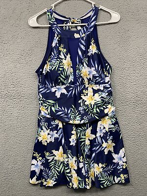 #ad Womens 1 Pc Swimsuit Skirted L Very Stylish Blue Floral Ties @ Neck Padded NWOT $29.95