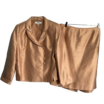 LE SUIT Essentials 2PC Gold Shiny Polyester Rayon Formal Skirt Suit Size 16P $20.30