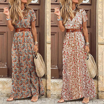 #ad #ad Women Ladies Boho Floral Maxi Dress Cocktail Party Evening Summer Beach Sundress $18.99