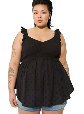 #ad #ad Torrid Women#x27;s Babydoll Cotton Clip Dot Smocked Bodice Tank Black Plus Size 1X $20.00