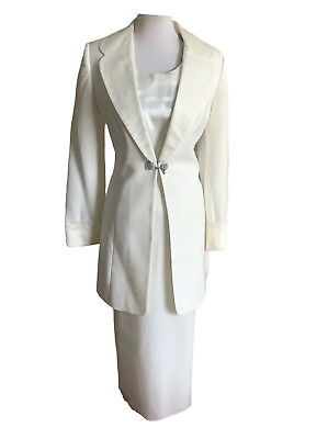 #ad #ad New G.M.I 3PC Off White Polyester Lined Shawl Collar Skirt Suit Top Size 6 $74.97