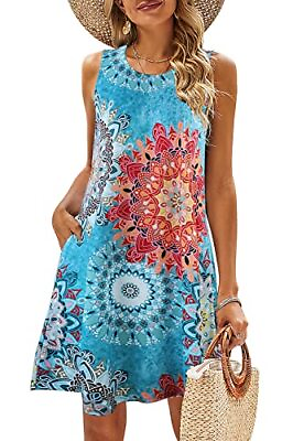 #ad Summer Dresses for Women Beach Floral Tshirt Large 05 Bohemia Light Blue $41.08