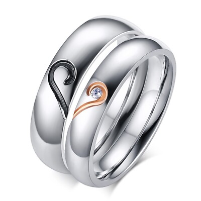 #ad 4mm 5mm Stainless Steel Cz Band Love Heart Wedding Party Men Women#x27;s Couple Ring C $5.99