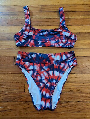 MeUndies Patriotic Tie Dye Women#x27;s Swimsuit Medium High Rise Cheeky Bikini Set $16.97