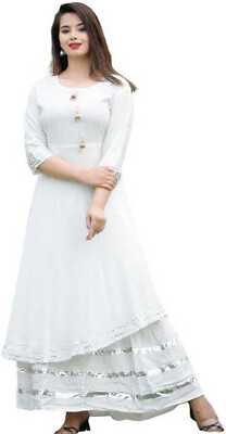 #ad #ad Gorgeous Sexy White Rayon Kurti Skirt Anarkali Salwar Kameez Fancy Skirts Dress $91.99