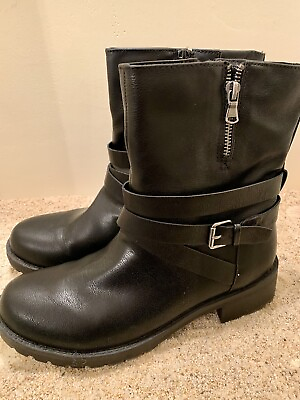 #ad Women’s Short Black Leather Stella Boots Size 10 $15.00