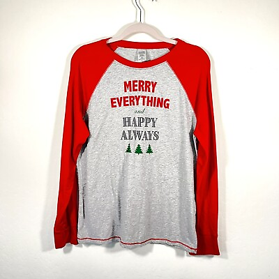 Christmas Long Sleeve Shirt Funny Merry Everything and Happy Always Size Medium $18.70
