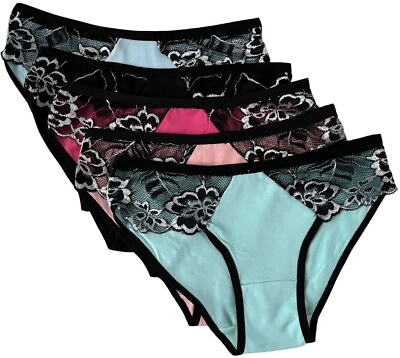 #ad Lot 5 Womens Sexy Bikini Panties Brief Floral Lace Cotton Underwear #F345 $10.99