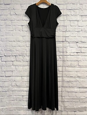 #ad Women’s Black High Waist Maxi Dress Short Sleeve Large $16.00