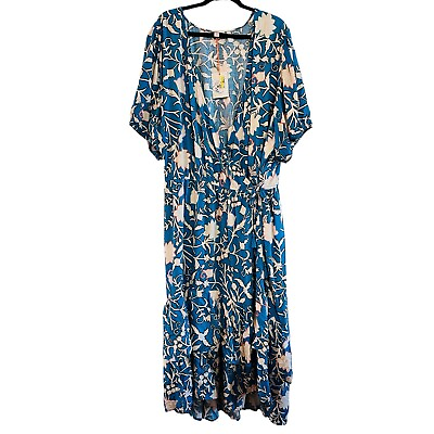 #ad Knox Rose Blue and Cream Short Sleeve Wrap Maxi Dress plus size 4X $34.00
