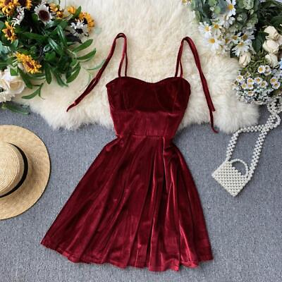 #ad Women Elegant Vintage Strap Dress Short Party Dresses Slim High Waist Mini Dress $44.03