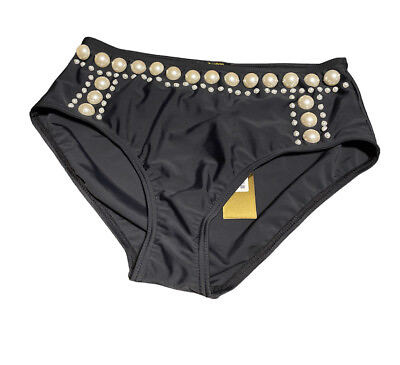 #ad #ad Boohoo Pearl Embellished Swim Bikini Bottoms High Waist Womens Size 4 Black $14.99