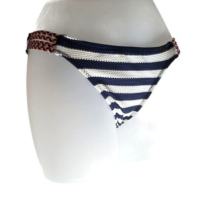 #ad #ad HEAT Womens Bikini Bottom Small Stripe Navy Braided Textured Stretchy Beach $4.88