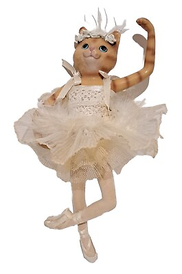#ad Vintage Dillards Trimmings Cat Ballerina Ornament 11quot; Pirouette With White TuTu $22.95
