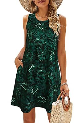 #ad Summer Dresses for Women Beach Floral Tshirt Sundress Casual Large Leaf Green $44.27