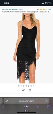#ad AOOKSMERY Women Summer Cocktail Dresses V Neck Spaghetti Straps Lace Backless $12.00