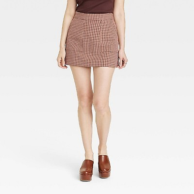 Women#x27;s Mini Skirt A New Day Brown Plaid M $9.99