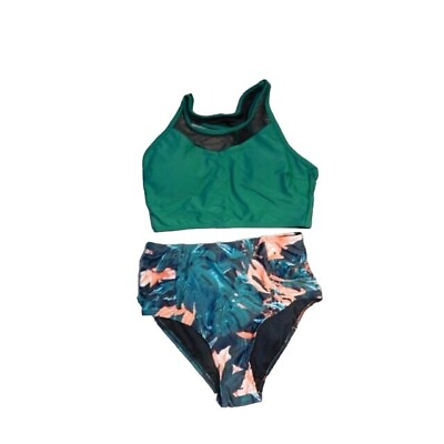 #ad Tropical Athletic Style Size S Small 2 Piece High Waisted Swimsuit Swim NEW $12.99