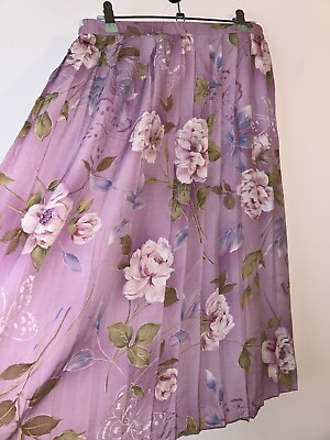 #ad Boho Petite Skirt Gypsy Vintage Size 12 14 Midi Lilac Pleated Floral Retro Work GBP 19.99