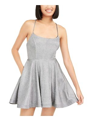 #ad SPEECHLESS Womens Silver Glitter Square Neck Mini Cocktail Dress Juniors 9 $7.99