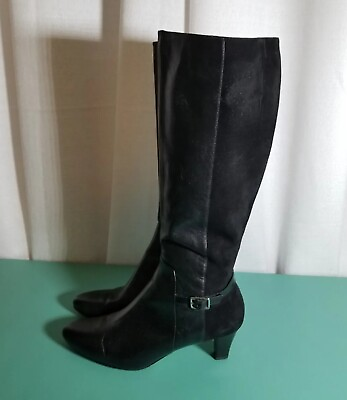 #ad #ad Cole Haan W00333 Womens Boots Size 9.5B Black Leather Suede 2quot; Heel Zip up $65.99