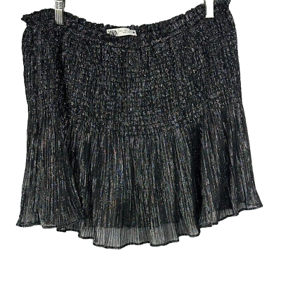 #ad Zara Women#x27;s Mini Skirt with Metallic Thread Silver Size L $29.99