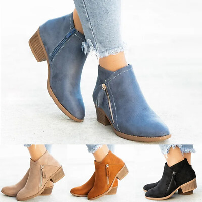 #ad Women Shoes Size Ankle Boots Ladies Flat Heel Zipper Comfy Round Toe Booties $30.99