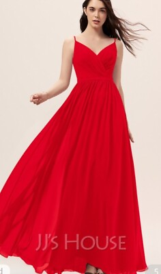 JJ#x27;s house Red Chiffon V neckline Long Women’s Dress Size US 12 NWT#C7 $179.00