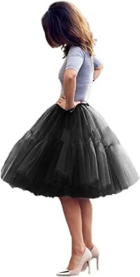#ad Women#x27;s Midi Tulle Tutu Skirt Fluffy Princess Five Layers A Line Prom Underskirt $18.71