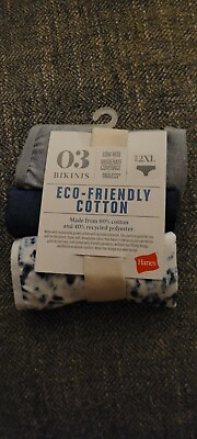 Hanes Eco Friendly Cotton Bikinis Plus Sz 2XL Blue Gray Tagless Low Rise 3 Pack $9.00