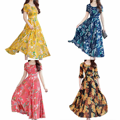 #ad #ad Women#x27;s Floral Print Beach Long Maxi Dress maxiskit Holiday Summer Casual $15.82