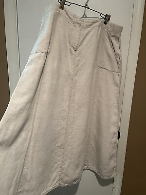 J. Jill Knit Waist Linen Beige Natural Maxi Skirt Plus Size 18 Pockets Modest $22.00