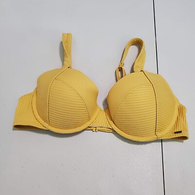#ad Victoria Secret PINK Women Swimwear Medium Yellow Bikini Push Up Top Underwire $12.52